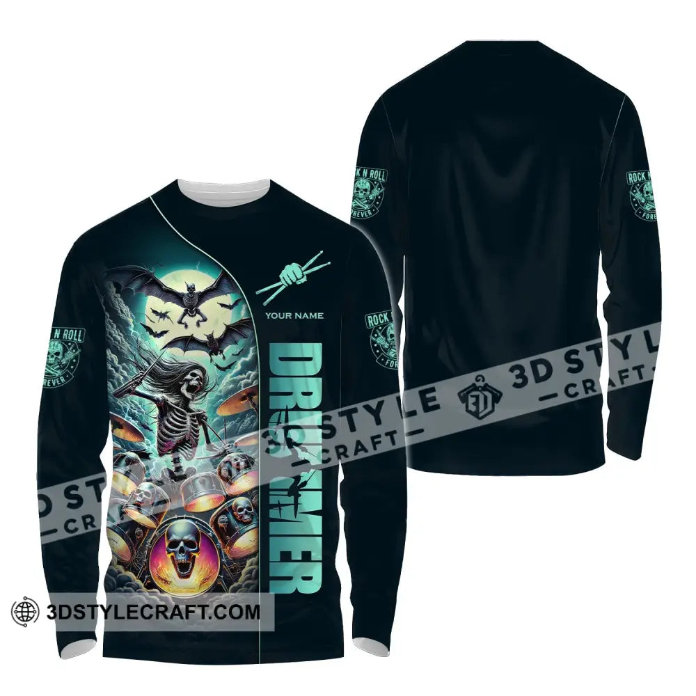 Unisex Shirt Custom Name Drummer Drumming Lover Hoodie Long Sleeve Gift For / S T-Shirt