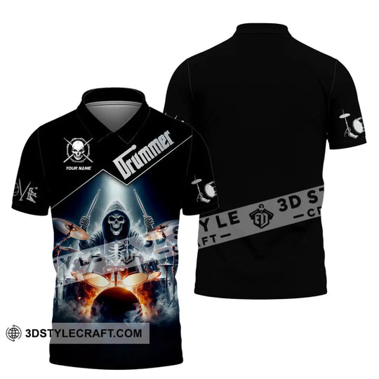 Unisex Shirt, Custom Name Drummer Shirt, Drumming Lover Polo Long Sleeve Shirt, Drummer Gift style option 4