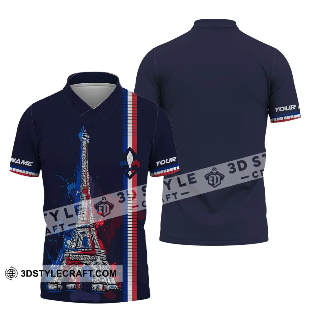 Unisex Shirt - Custom Name Eiffel Tower France Color Polo / S T-Shirt