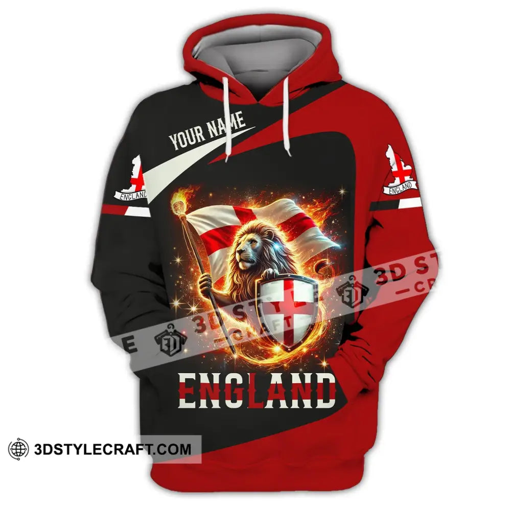 Unisex Shirt - Custom Name England Fire Lion Hoodie / S T-Shirt