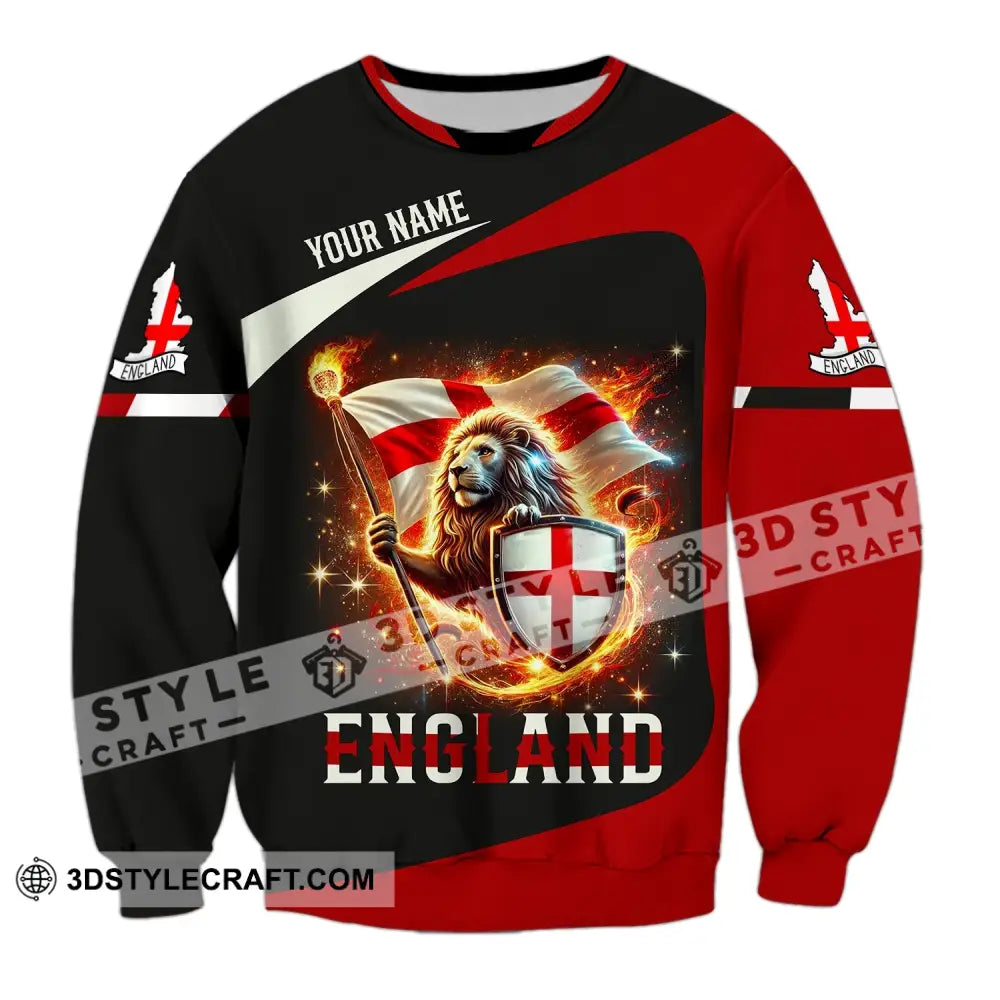 Unisex Shirt - Custom Name England Fire Lion Long Sleeve / S T-Shirt