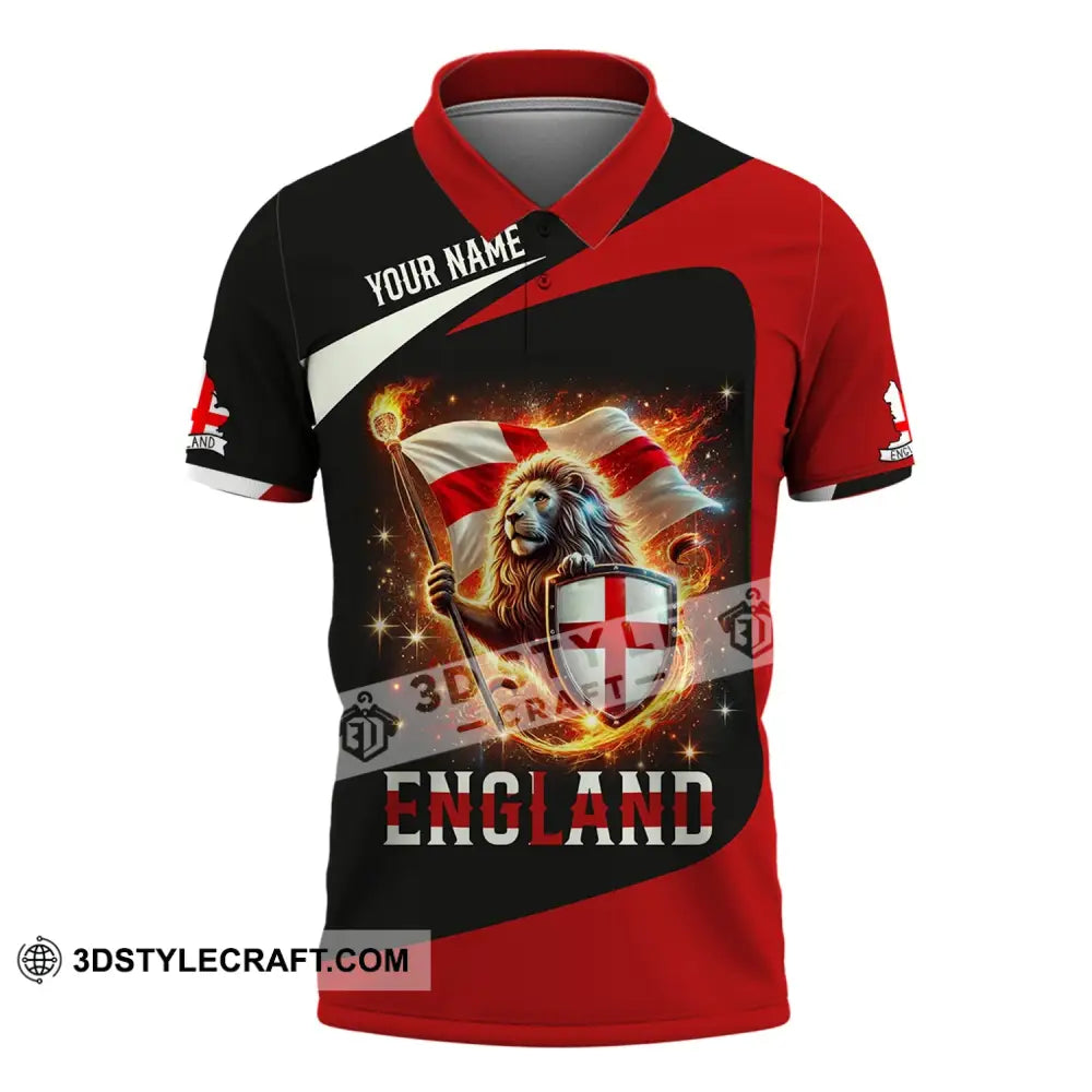 Unisex Shirt - Custom Name England Fire Lion Polo / S T-Shirt