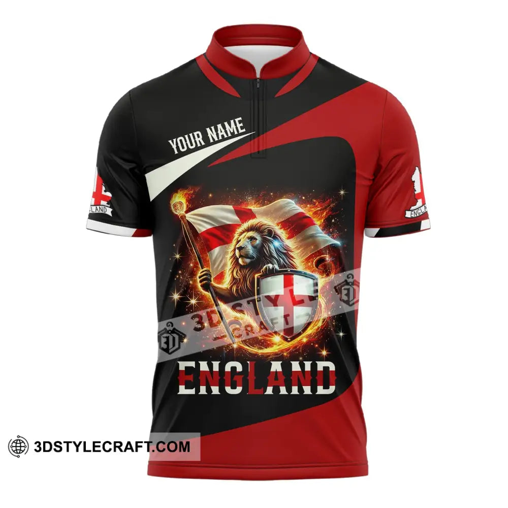 Unisex Shirt - Custom Name England Fire Lion Zipper Polo / S T-Shirt