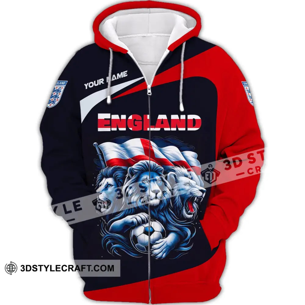 Unisex Shirt Custom Name England Football Polo Long Sleeve Soccer Lover Zipper Hoodie / S T-Shirt