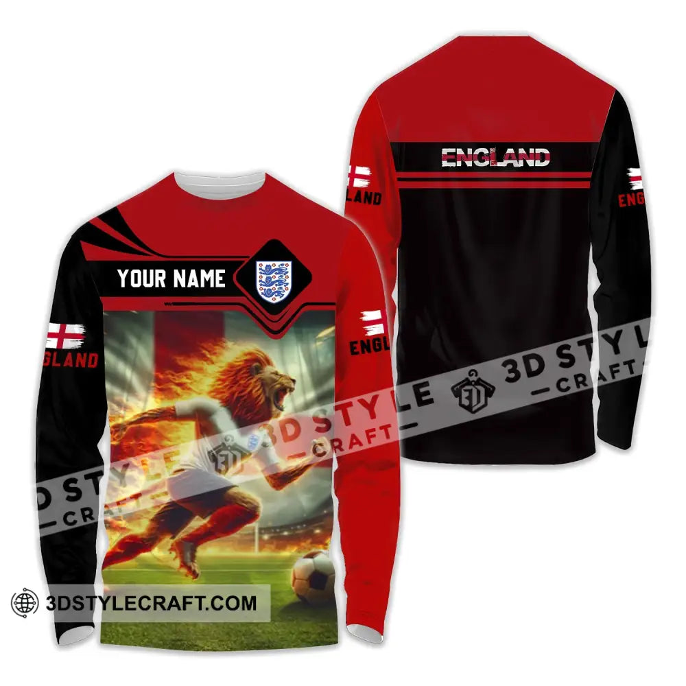 Unisex Shirt - Custom Name England Team Red And Black Long Sleeve / S T-Shirt