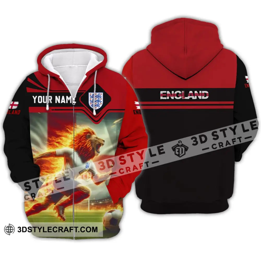 Unisex Shirt - Custom Name England Team Red And Black Zipper Hoodie / S T-Shirt