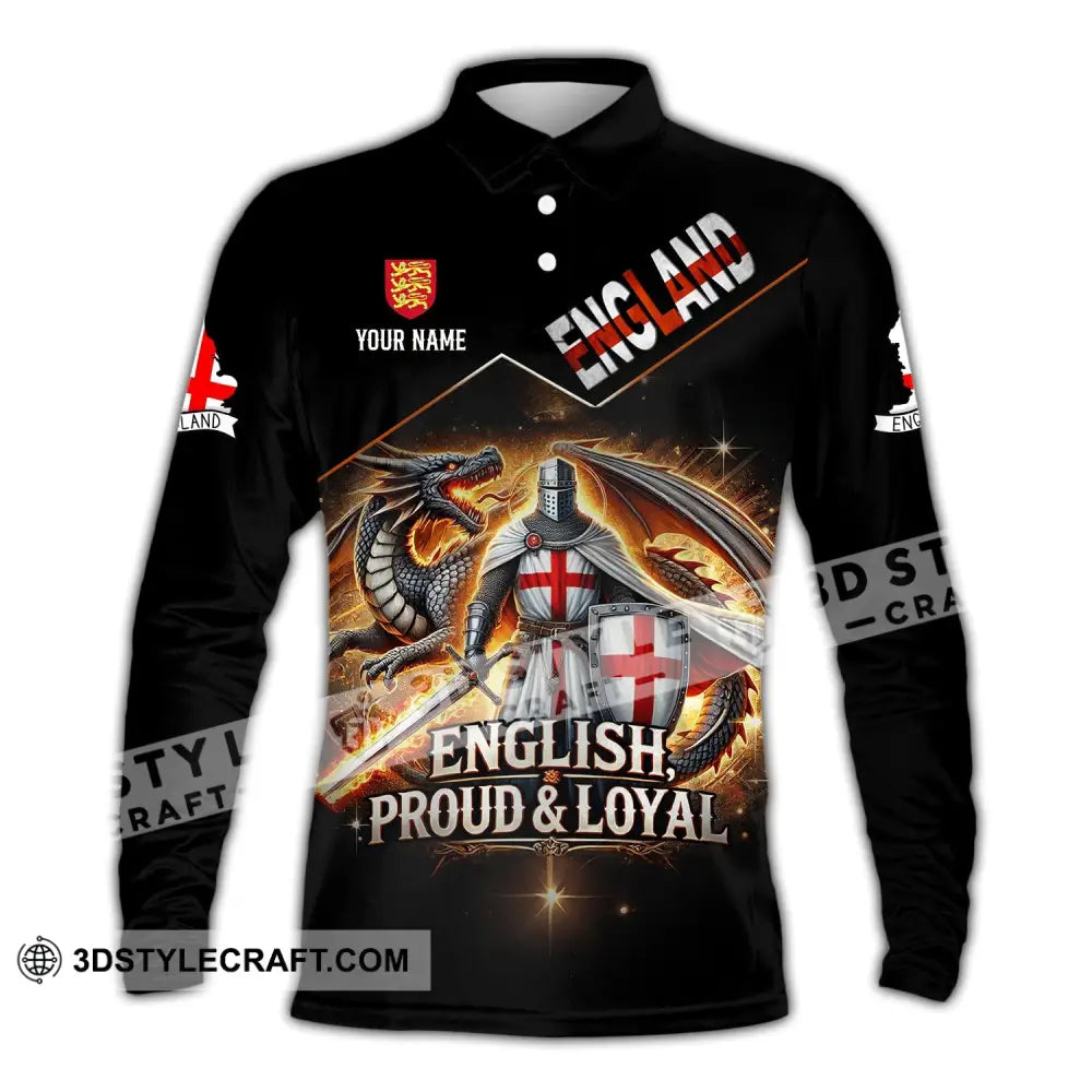 Unisex Shirt - Custom Name English Proud & Loyal Long Sleeve Polo / S T-Shirt