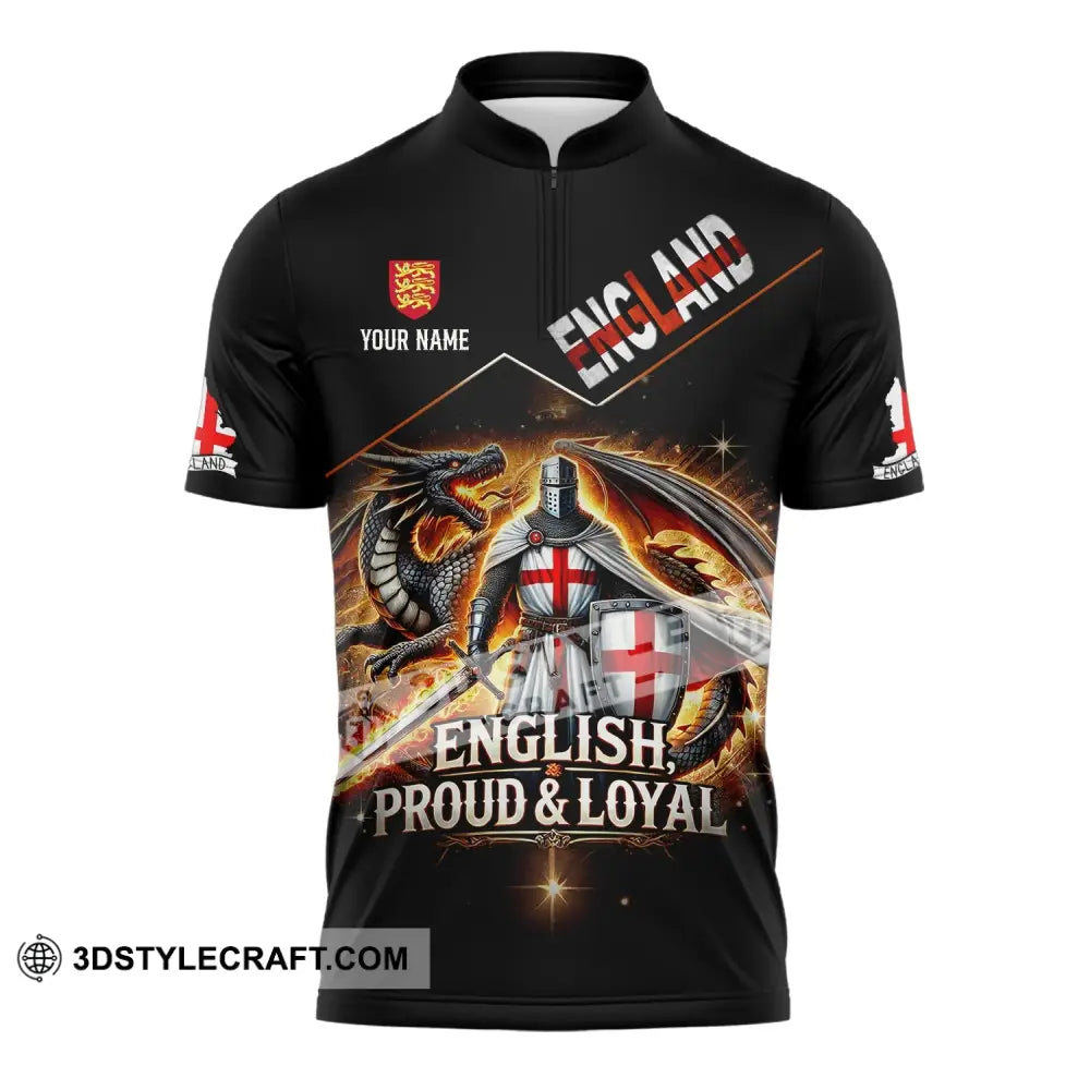 Unisex Shirt - Custom Name English Proud & Loyal Zipper Polo / S T-Shirt