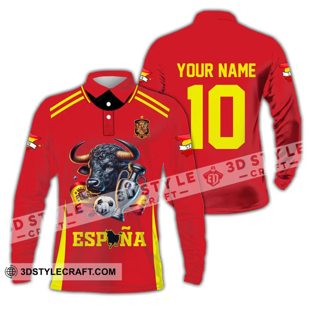 Unisex Shirt Custom Name Espana Football Polo Euro 2024 Hoodie Long Sleeve / S T-Shirt