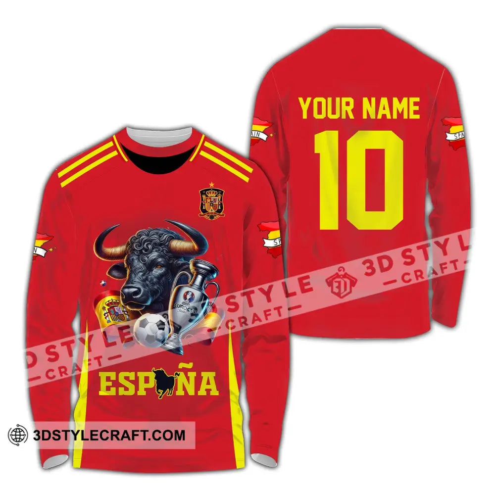 Unisex Shirt Custom Name Espana Football Polo Euro 2024 Hoodie Long Sleeve / S T-Shirt