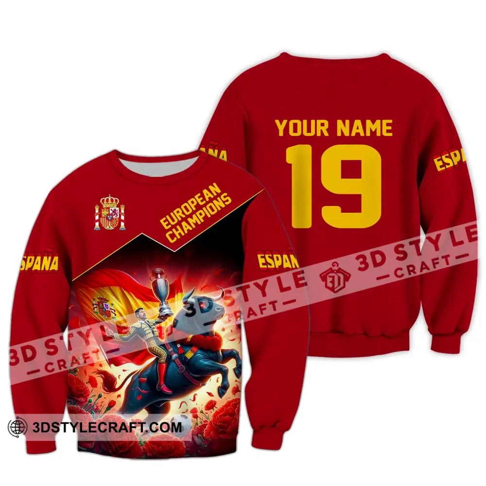 Unisex Shirt Custom Name España Football Polo Euro 2024 Espana Hoodie Long Sleeve / S T-Shirt