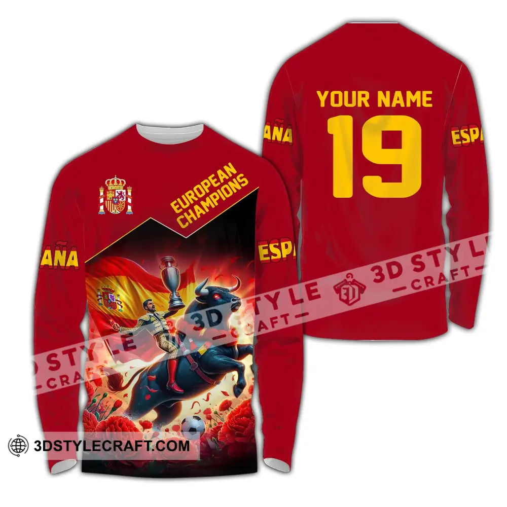 Unisex Shirt Custom Name España Football Polo Euro 2024 Espana Hoodie Long Sleeve / S T-Shirt