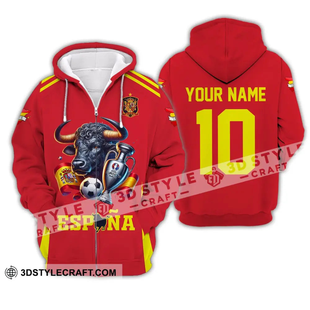 Unisex Shirt Custom Name Espana Football Polo Euro 2024 Hoodie Long Sleeve Zipper / S T-Shirt