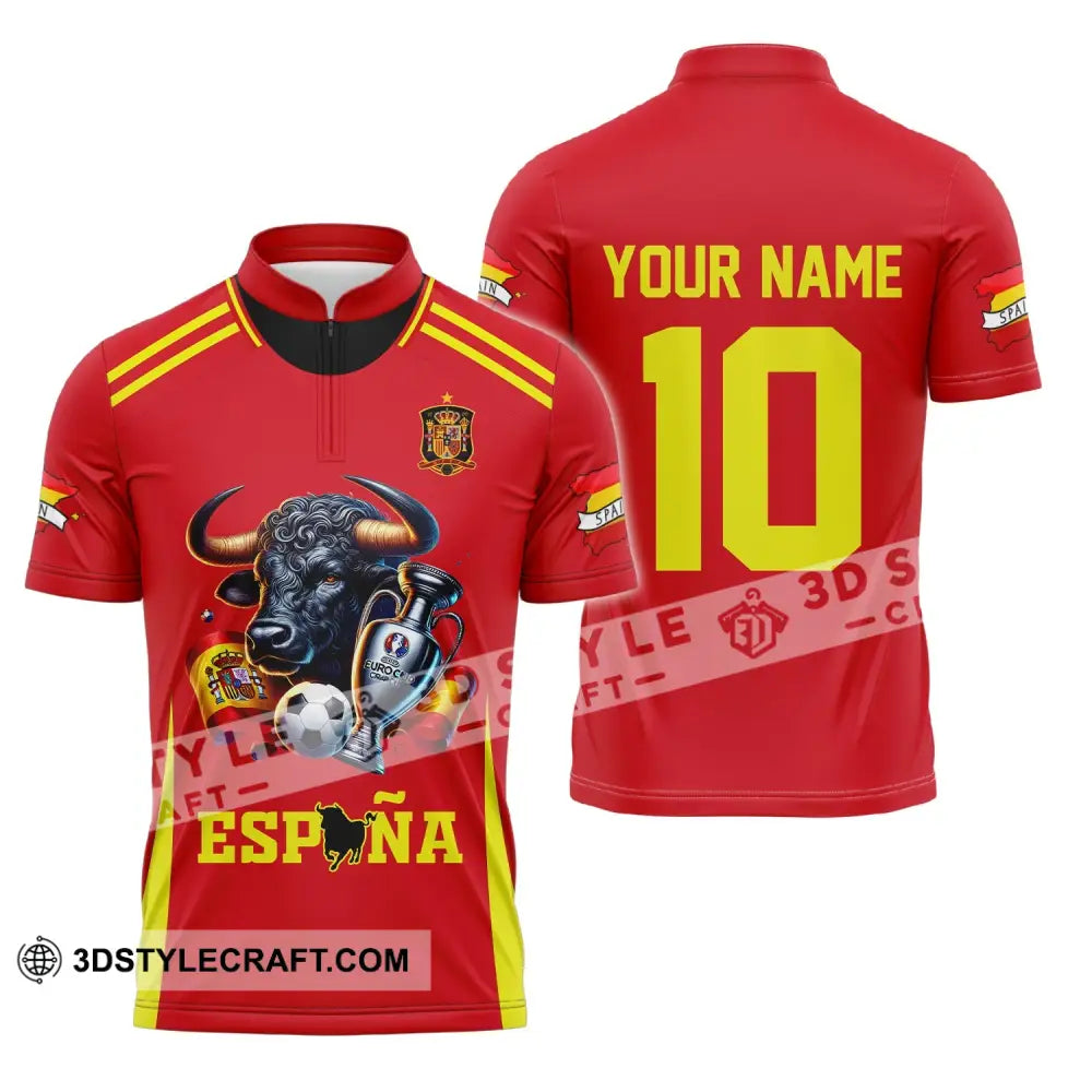 Unisex Shirt Custom Name Espana Football Polo Euro 2024 Hoodie Long Sleeve Zipper / S T-Shirt