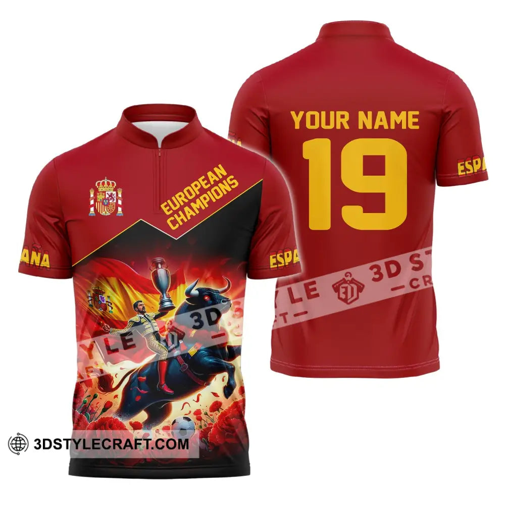 Unisex Shirt Custom Name España Football Polo Euro 2024 Espana Hoodie Long Sleeve Zipper / S T-Shirt