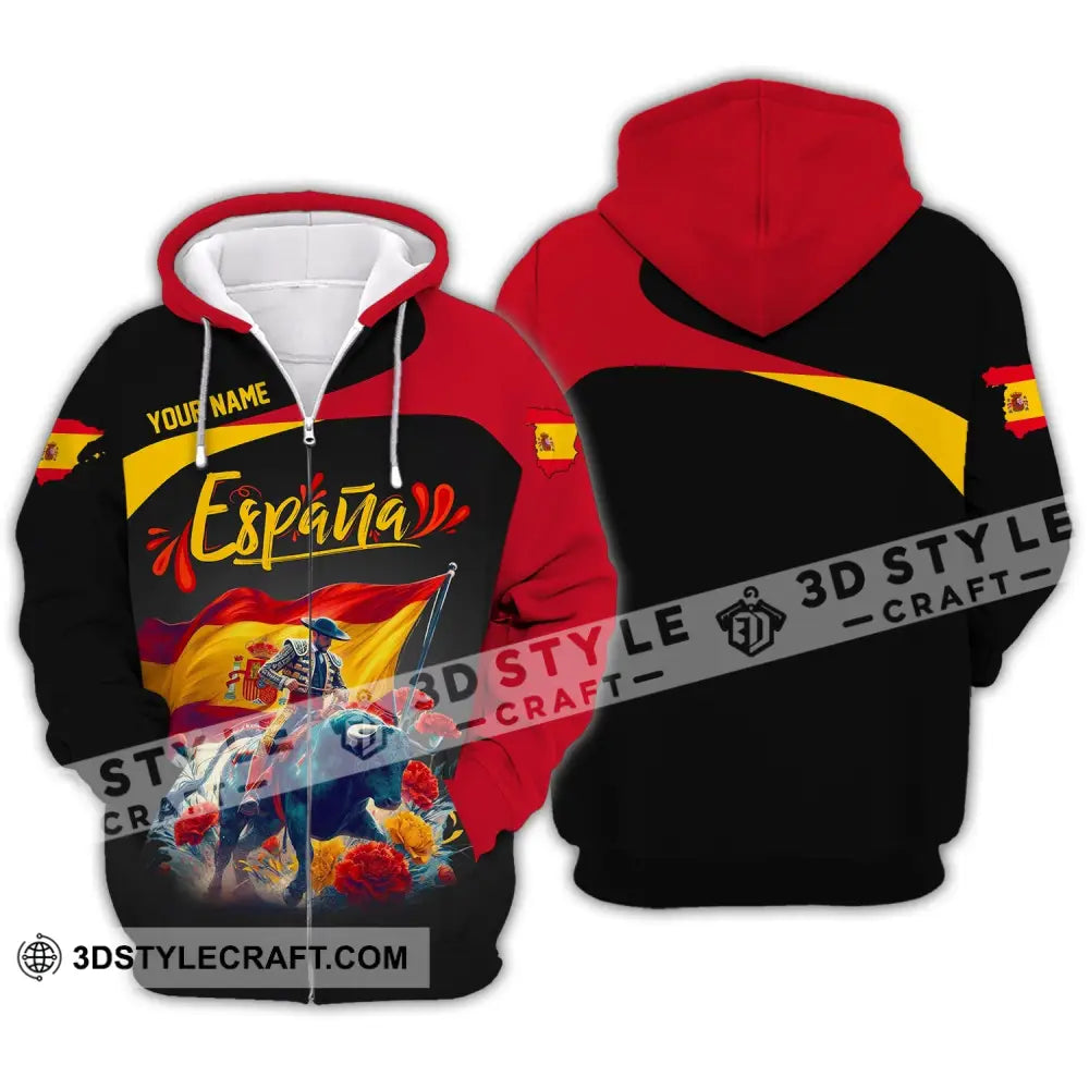 Unisex Shirt Custom Name España Polo Espana Hoodie Long Sleeve Zipper / S T-Shirt