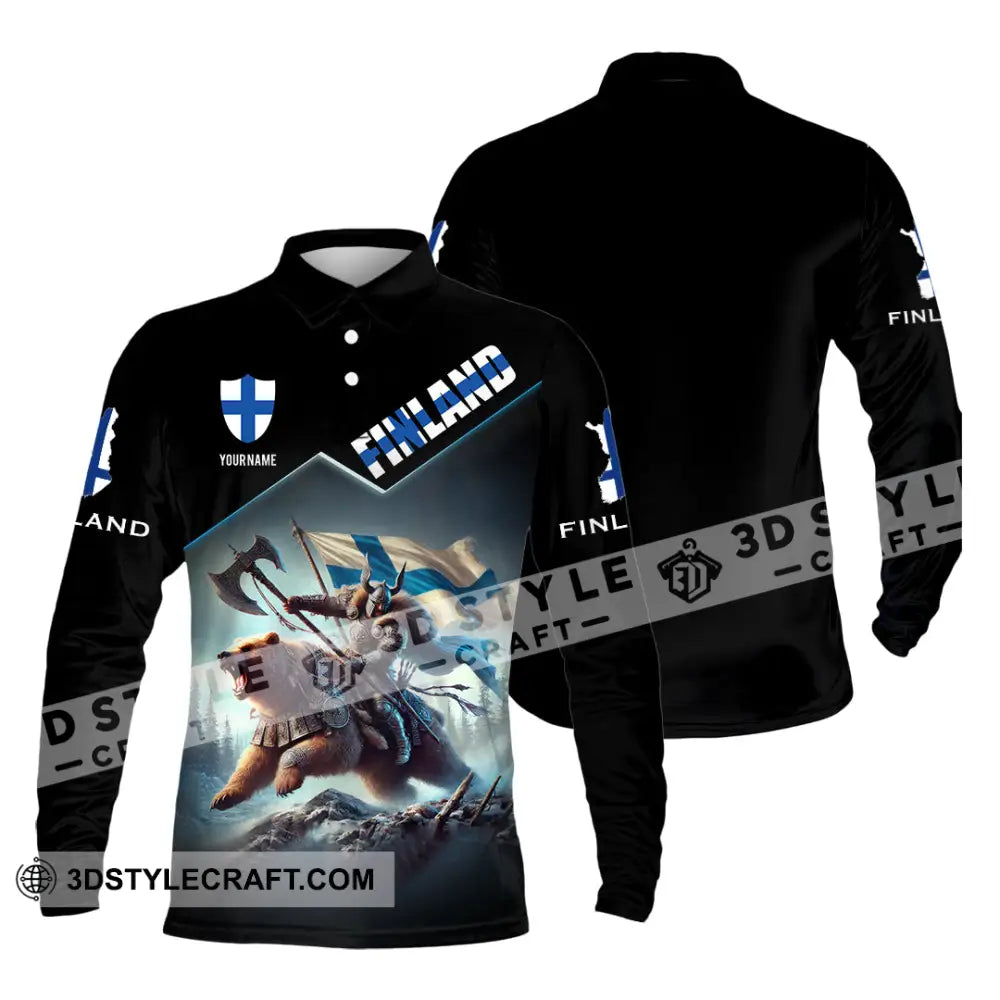 Unisex Shirt Custom Name Finland T-Shirt Lover Gift Long Sleeve Polo / S T-Shirt