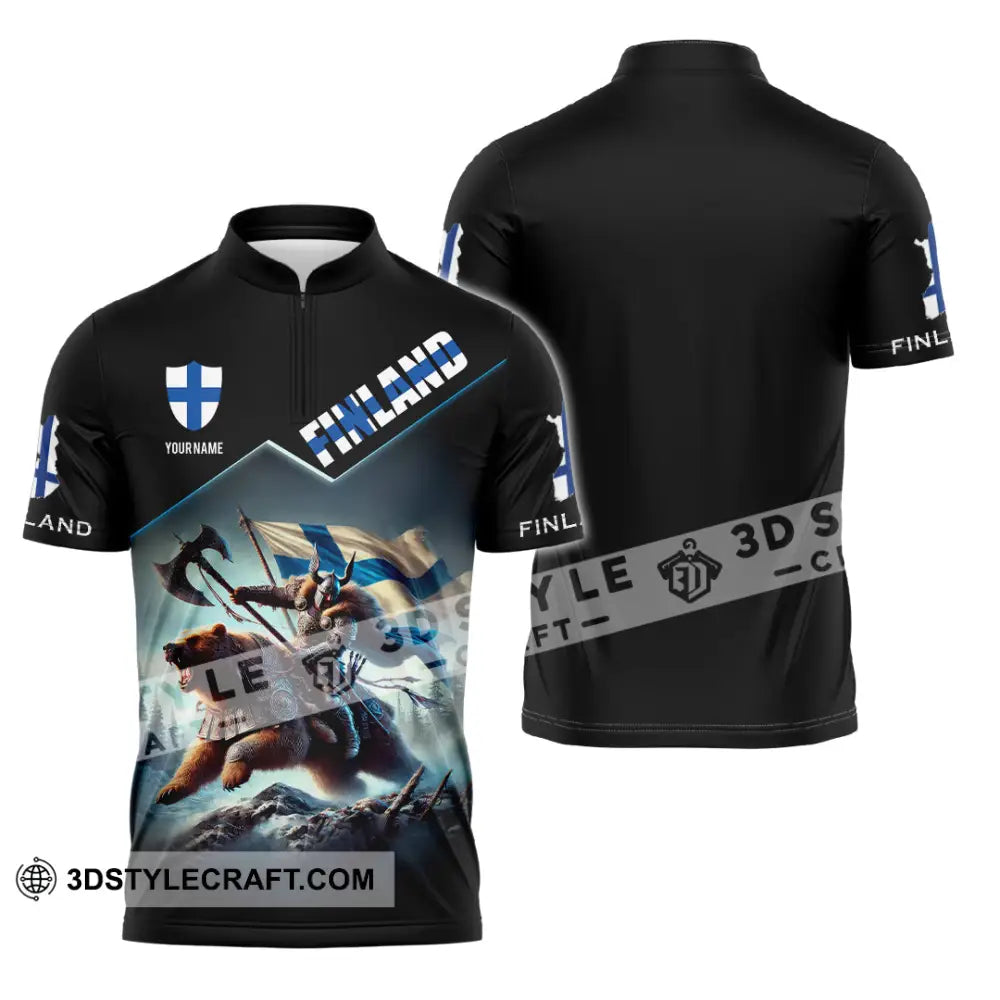 Unisex Shirt Custom Name Finland T-Shirt Lover Gift Zipper Polo / S T-Shirt