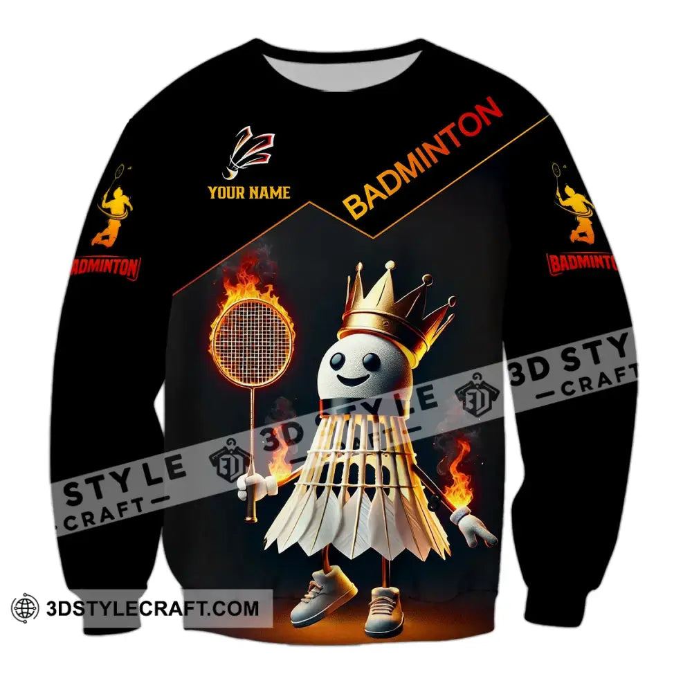 Unisex Shirt - Custom Name Fire Badminton Long Sleeve / S T-Shirt