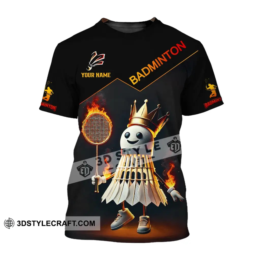 Unisex Shirt - Custom Name Fire Badminton T-Shirt / S T-Shirt