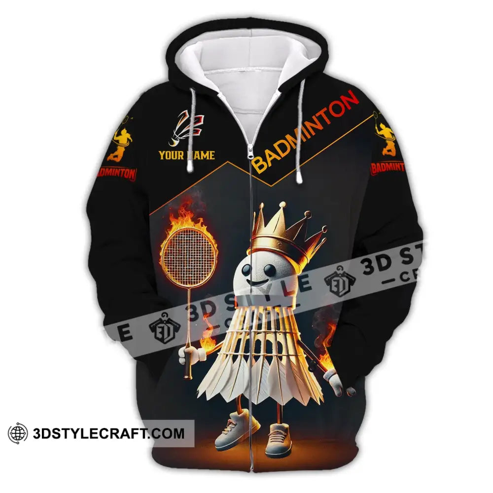 Unisex Shirt - Custom Name Fire Badminton Zipper Hoodie / S T-Shirt