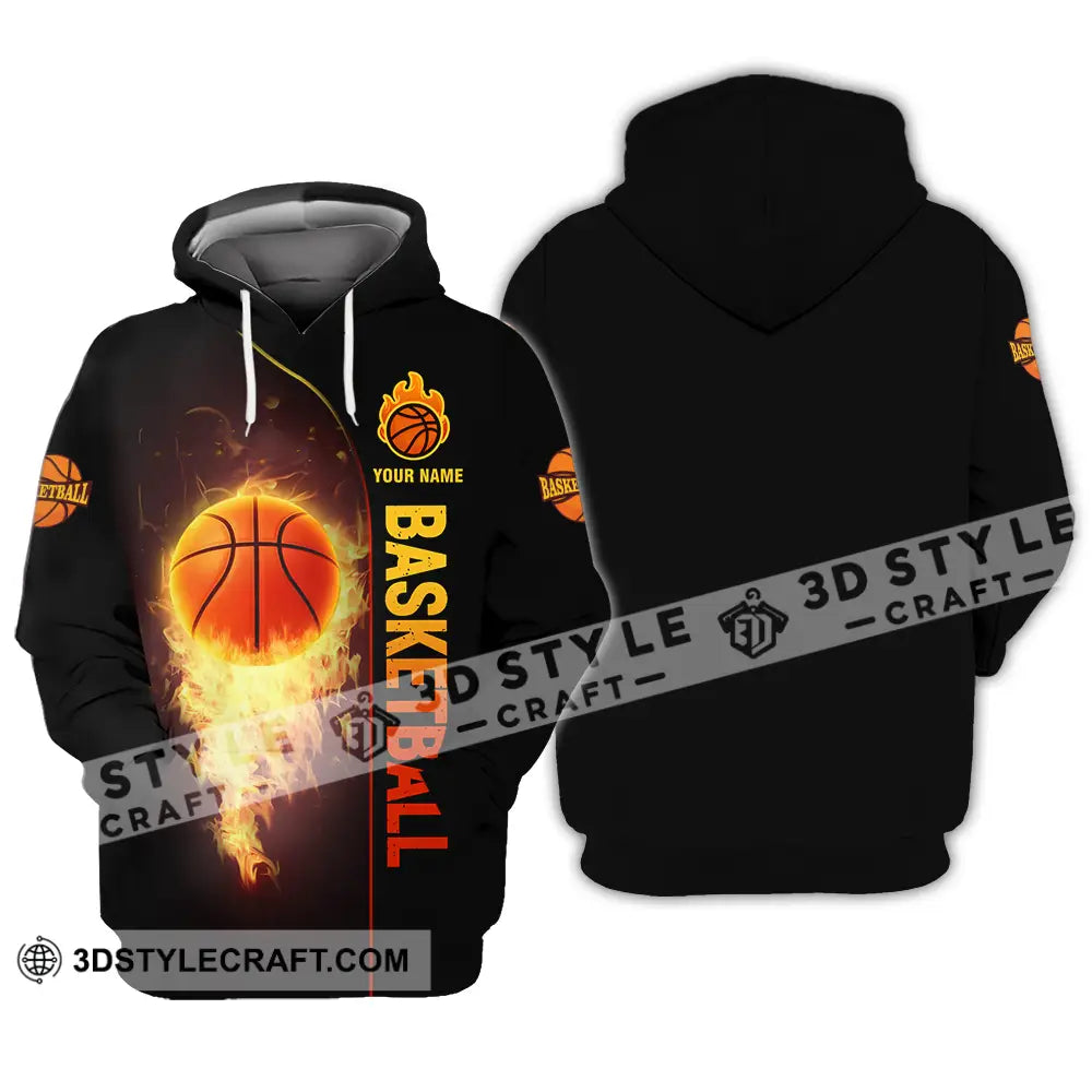 Unisex Shirt - Custom Name Fire Basketball Ball Hoodie / S T-Shirt