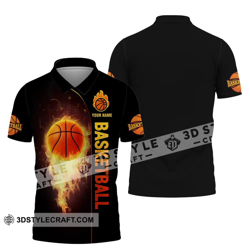 Unisex Shirt - Custom Name Fire Basketball Ball Polo / S T-Shirt