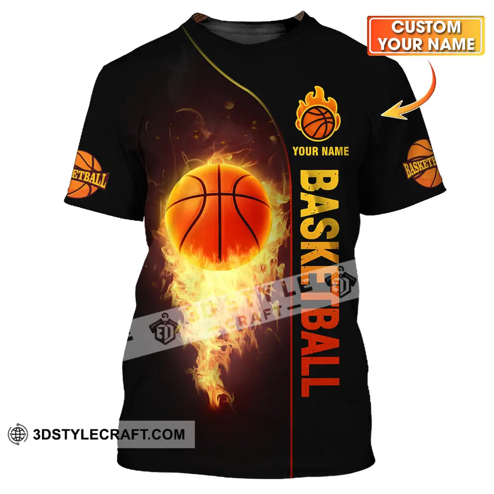 Unisex Shirt - Custom Name Fire Basketball Ball T-Shirt