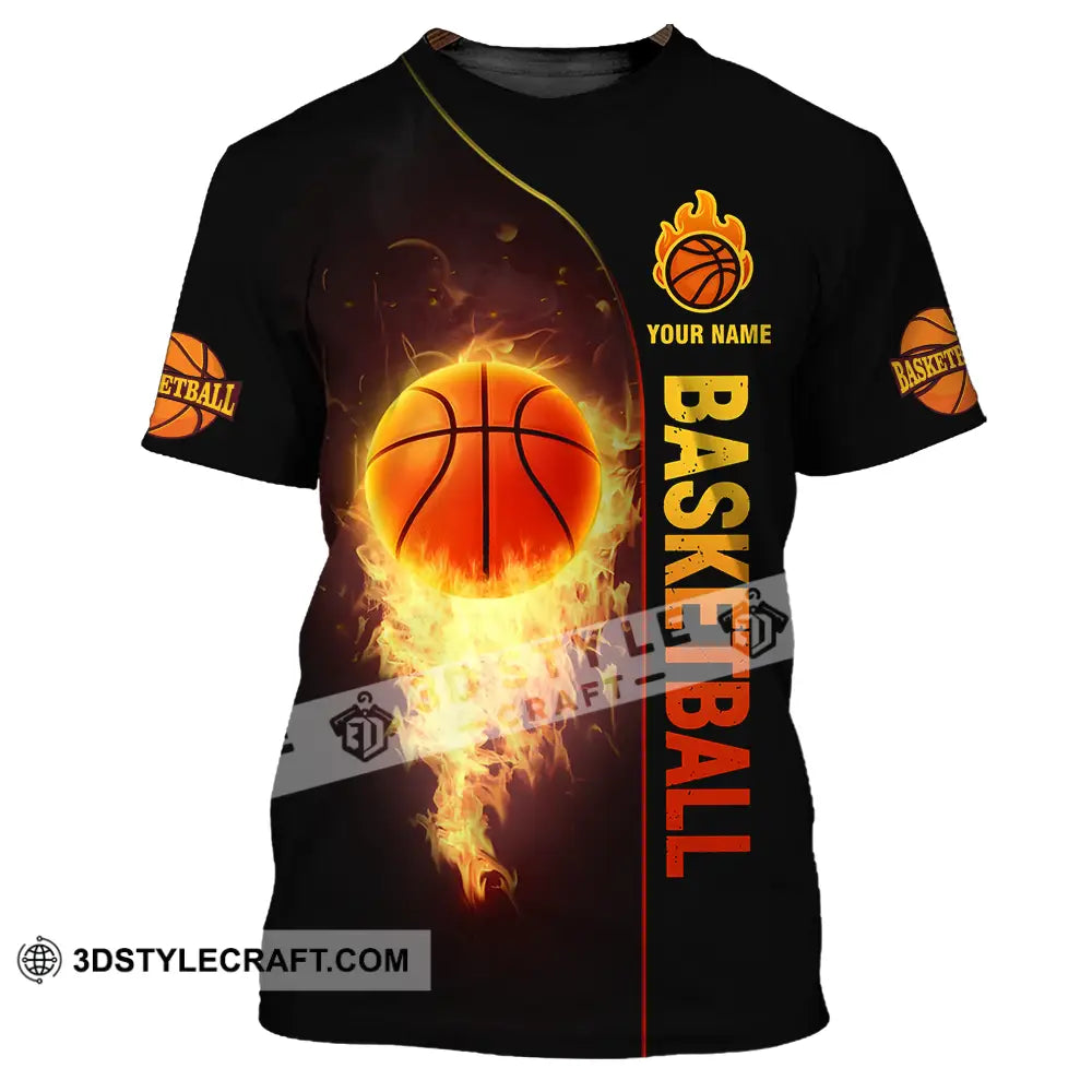 Unisex Shirt - Custom Name Fire Basketball Ball T-Shirt / S T-Shirt