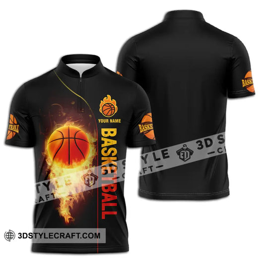 Unisex Shirt - Custom Name Fire Basketball Ball Shirt style option 2