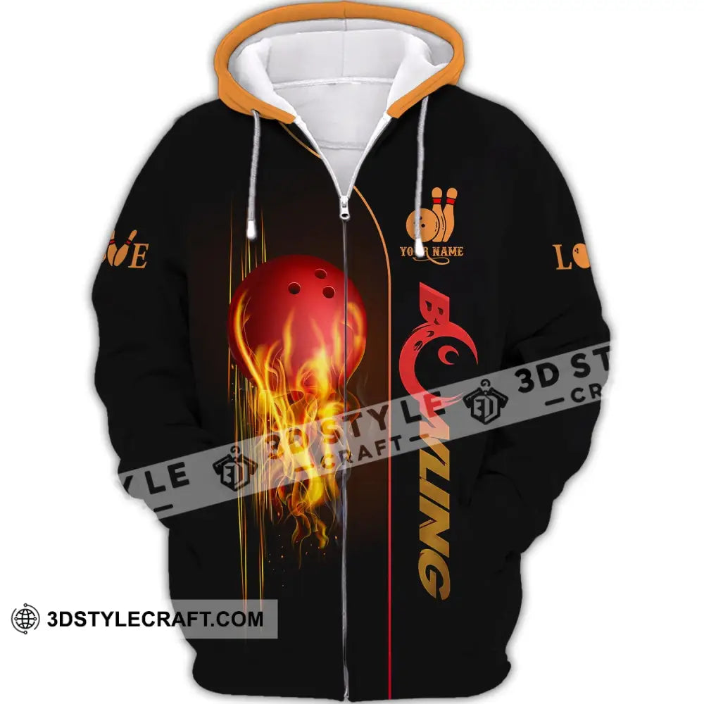 Unisex Shirt - Custom Name Fire Bowling Zipper Hoodie / S T-Shirt