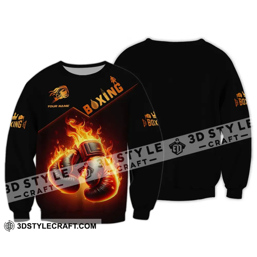 Unisex Shirt - Custom Name Fire Boxing Gloves Long Sleeve / S T-Shirt