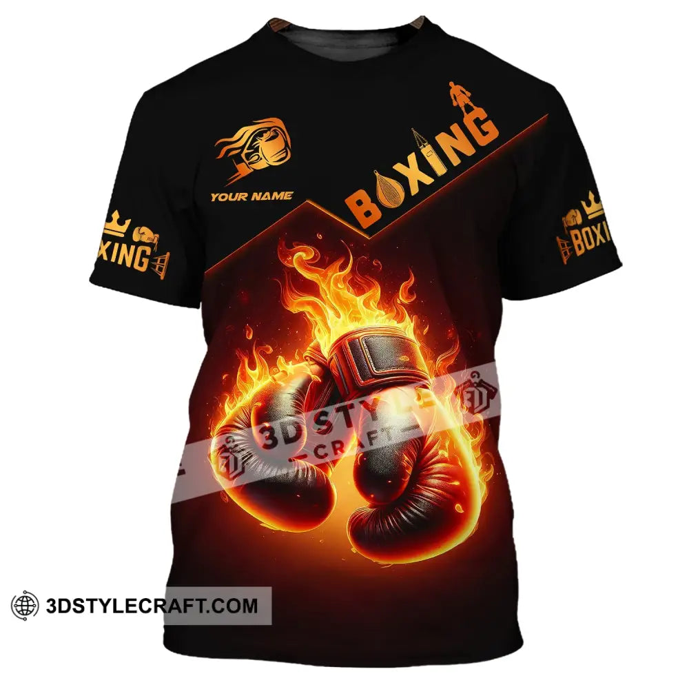 Unisex Shirt - Custom Name Fire Boxing Gloves T-Shirt / S T-Shirt