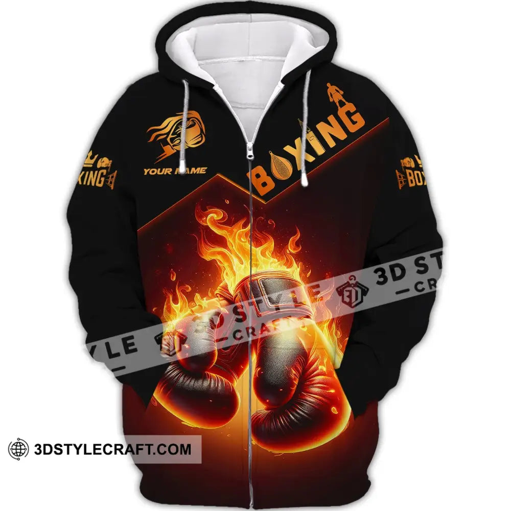 Unisex Shirt - Custom Name Fire Boxing Gloves Zipper Hoodie / S T-Shirt