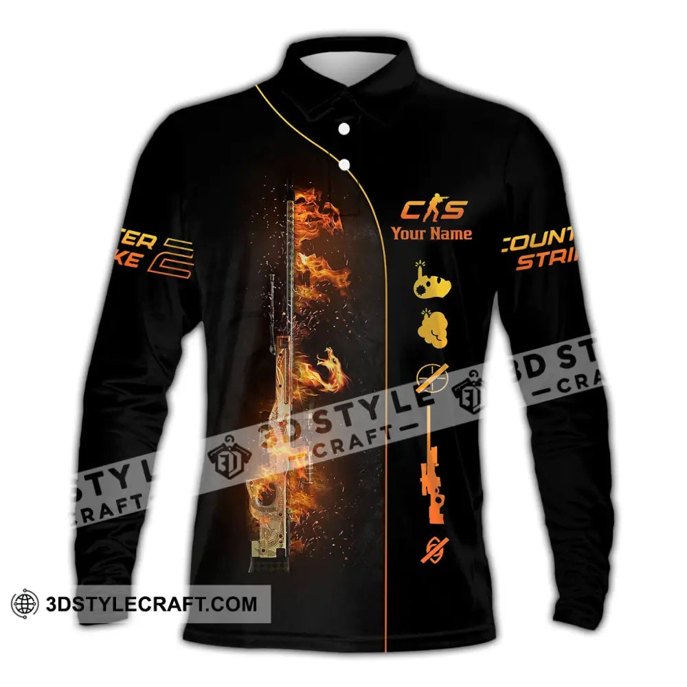 Unisex Shirt - Custom Name Fire Cs Long Sleeve Polo / S T-Shirt