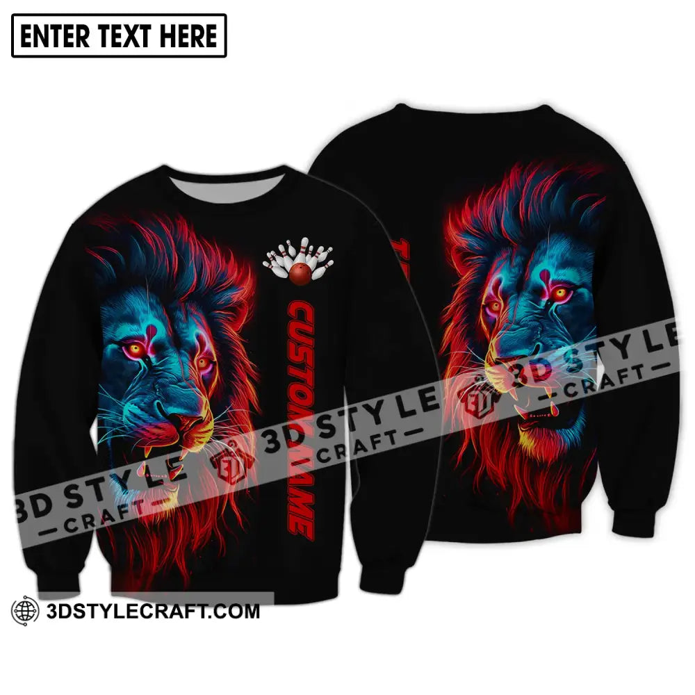 Unisex Shirt - Custom Name Fire Lion Bowling Long Sleeve / S T-Shirt