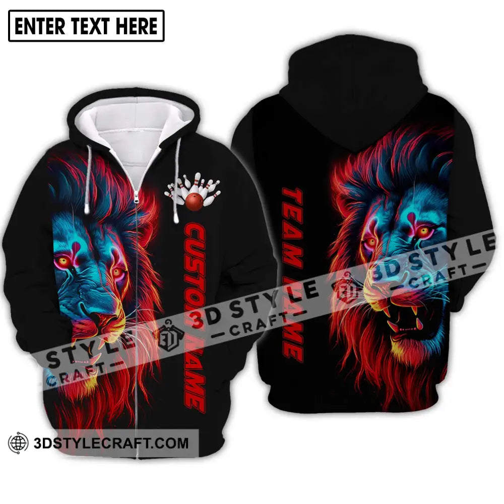 Unisex Shirt - Custom Name Fire Lion Bowling Zipper Hoodie / S T-Shirt