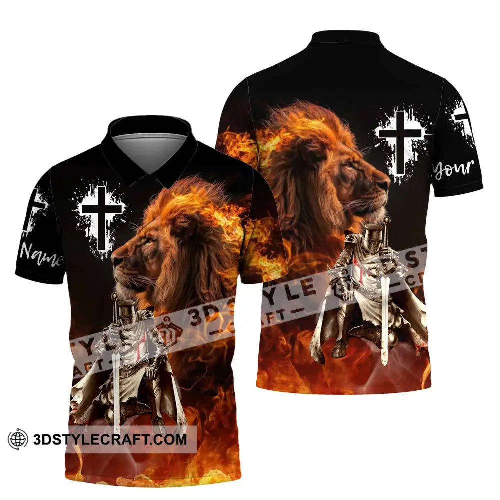 Unisex Shirt - Custom Name Fire Lion Warrior Polo / S T-Shirt