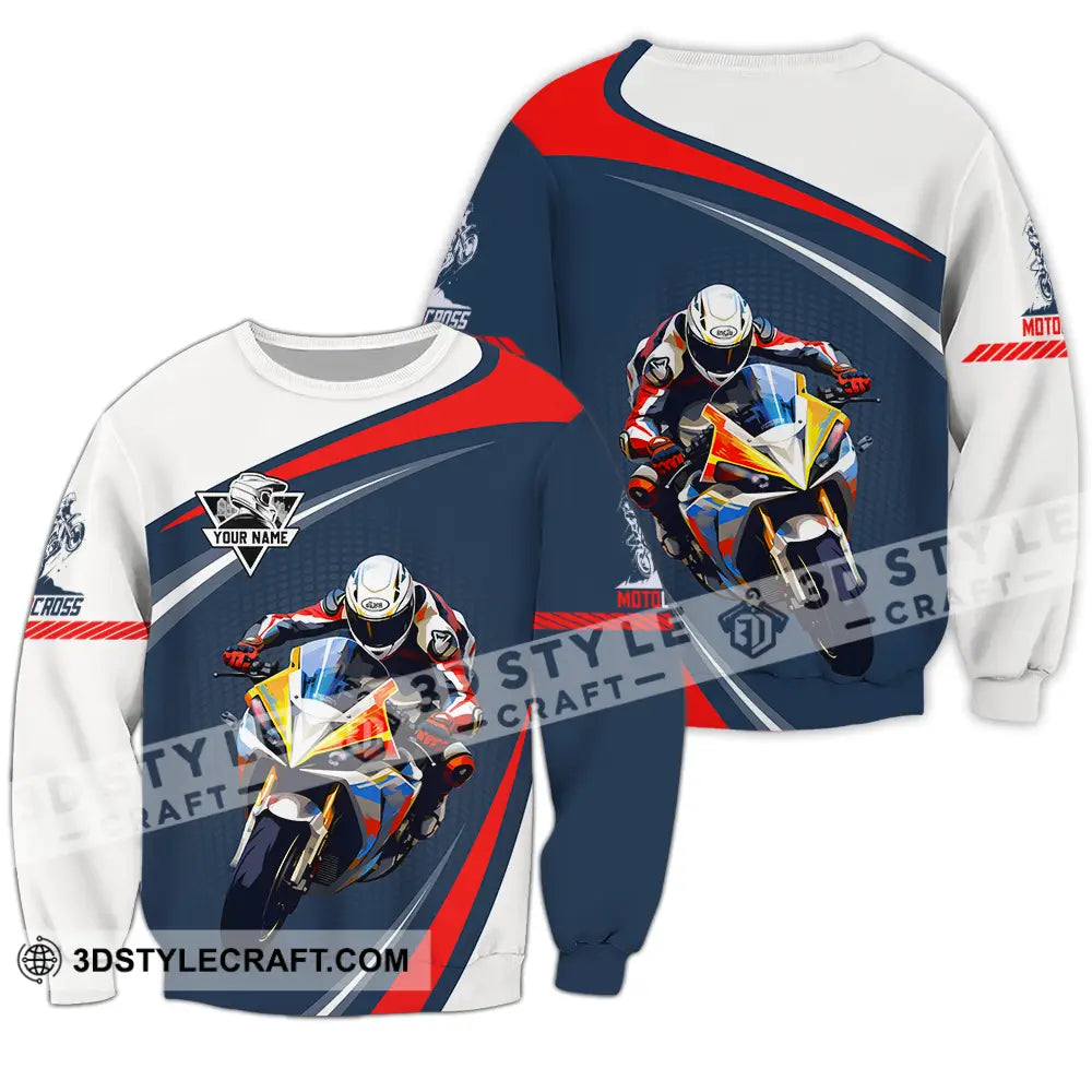 Unisex Shirt - Custom Name Fire Motobike For Player Motocross Long Sleeve / S T-Shirt