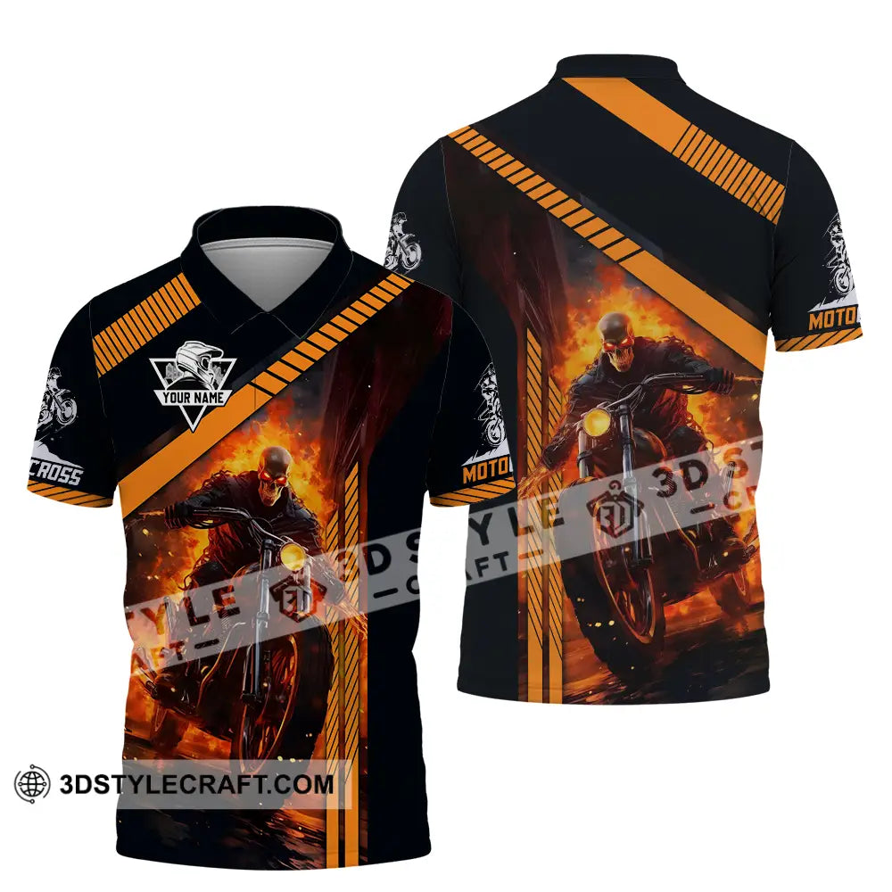 Unisex Shirt - Custom Name Fire Motobike For Player Polo / S T-Shirt