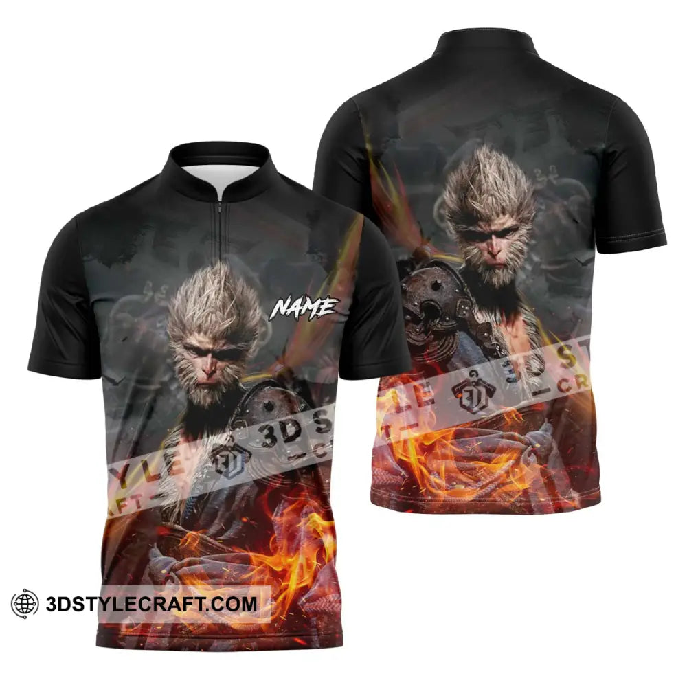 Unisex Shirt - Custom Name Fire Wukong Zipper Polo / S T-Shirt