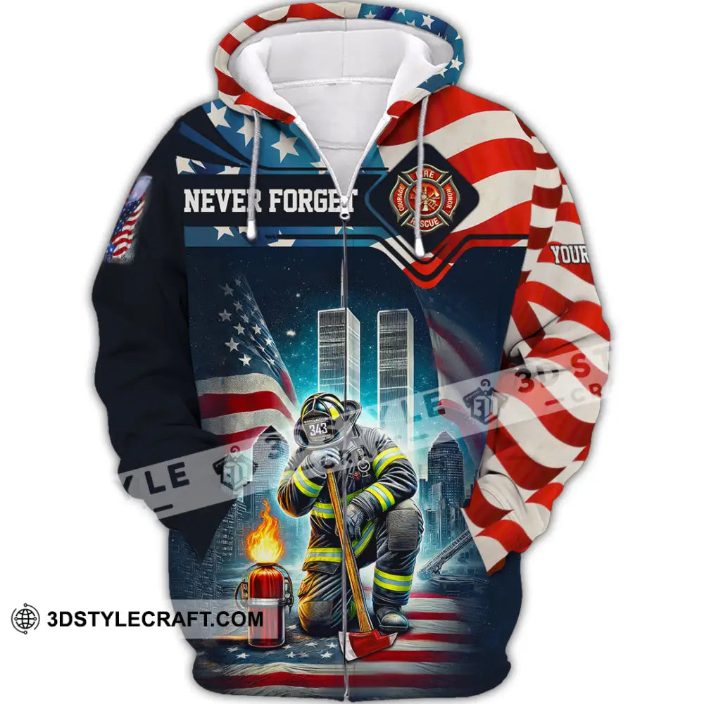 Unisex Shirt Custom Name Firefighter Memorial Fallen Firefighters 911 Zipper Hoodie / S T-Shirt