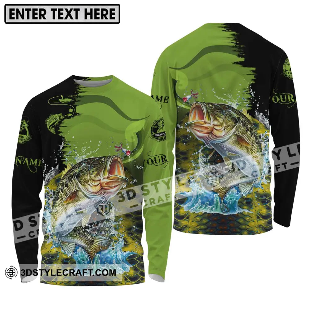 Unisex Shirt - Custom Name Fish On Green And Black Long Sleeve / S T-Shirt