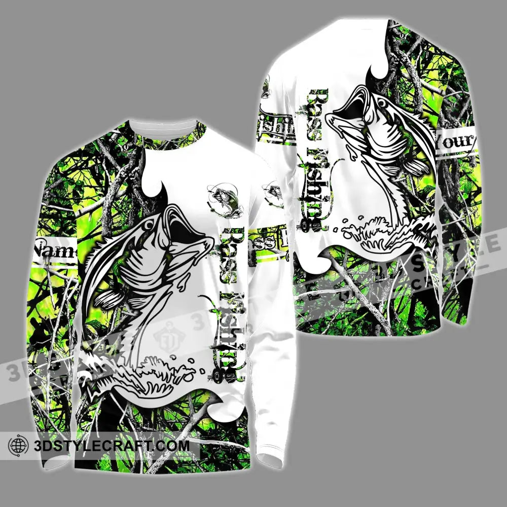 Unisex Shirt - Custom Name Fish On Green And White Long Sleeve / S T-Shirt