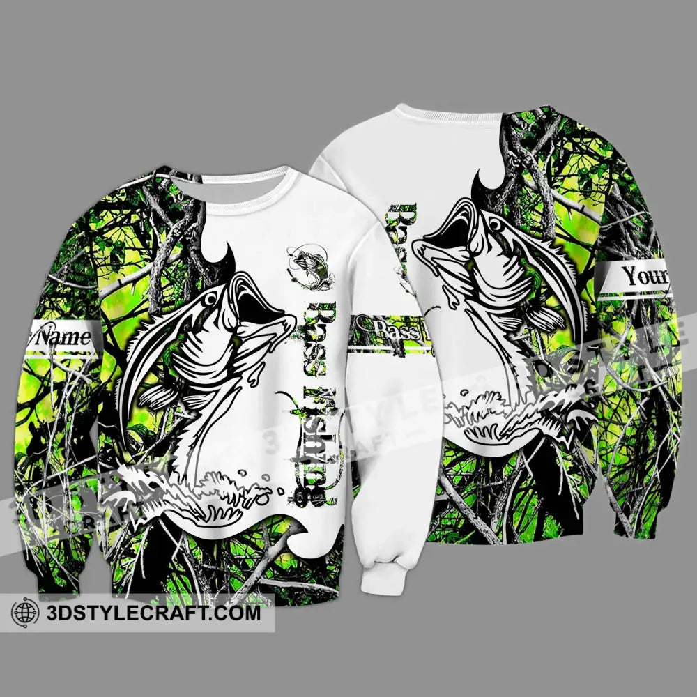 Unisex Shirt - Custom Name Fish On Green And White Long Sleeve / S T-Shirt