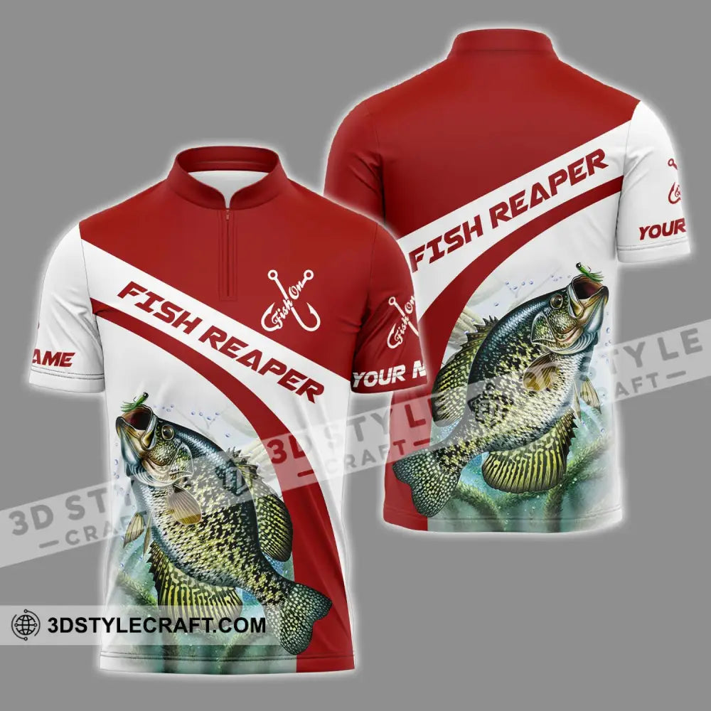 Unisex Shirt - Custom Name Fish Reaper Red And White Zipper Polo / S T-Shirt