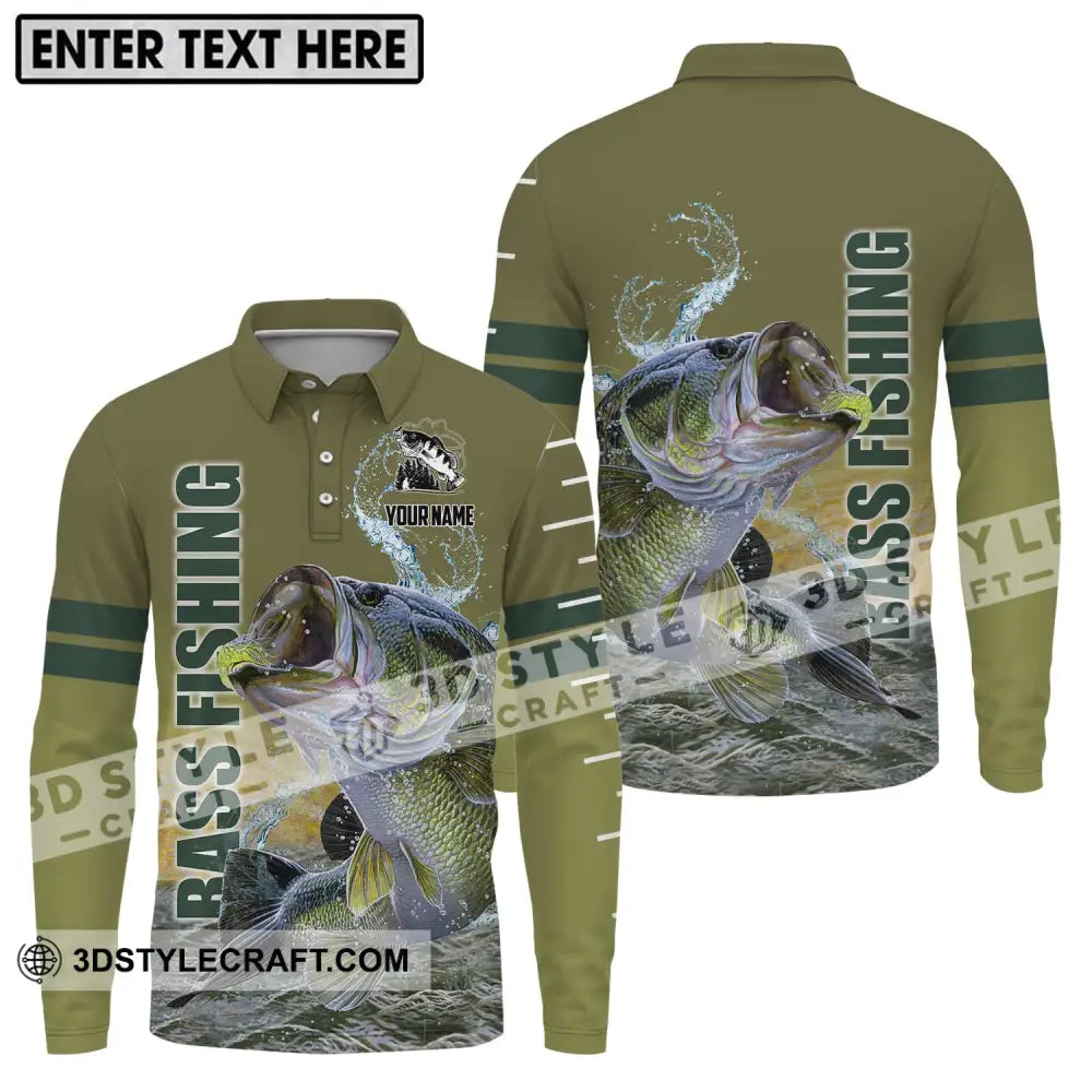 Unisex Shirt - Custom Name Fisher Bass Fishing Long Sleeve Polo / S T-Shirt