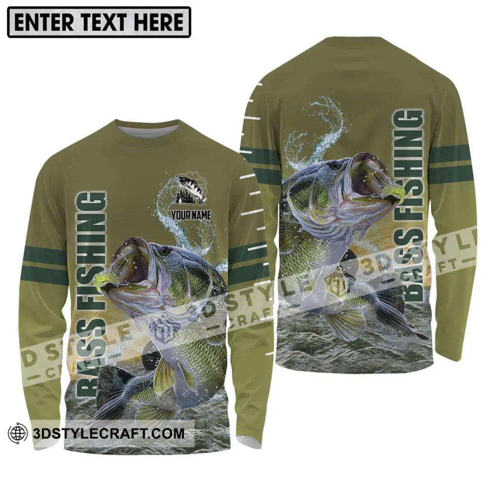 Unisex Shirt - Custom Name Fisher Bass Fishing Long Sleeve / S T-Shirt