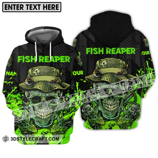 Unisex Shirt - Custom Name Fisher Shirt, Fish Reaper Green Skull style option 3