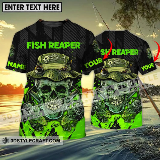 Unisex Shirt - Custom Name Fisher Fish Reaper Green Skull T-Shirt